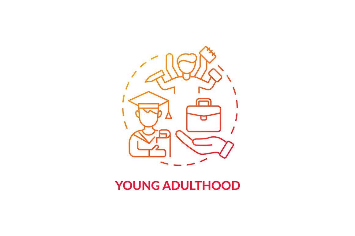 Adulthood psychology and social relationship concept icons set