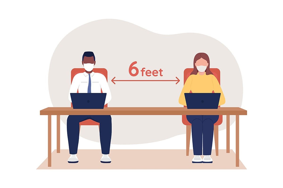 After covid precaution for office and travel 2D vector isolated illustration set