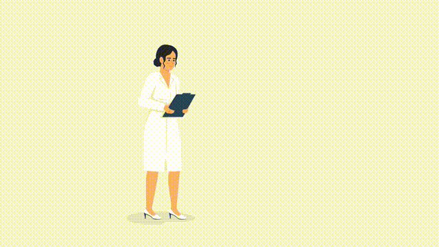 Animated female physician character. Medical specialist with tablet. Flat person HD video footage with alpha channel. Color cartoon style illustration on transparent background for animation
