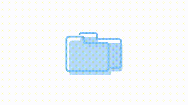 Animated folders icon. Organizational tool for files. Full sized flat element 4k video footage with alpha channel. Pastel blue color contour illustration for motion graphic design and animation