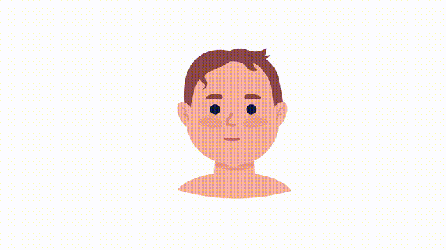 Animated happy little baby emotion. Boy laughing. Flat character head with facial expression animation. Colorful cartoon style HD video footage on white with alpha channel transparency