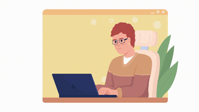 Animated isolated coding specialist. Window with typing web developer. Looped flat 2D character 4k video footage with alpha channel. Programming colorful animation for mobile, website, social media