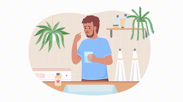Animated isolated stomachache relief. Gastroenteritis treatment. Looped flat 2D character HD video footage with alpha channel. Colorful animation on transparent background for website, social media
