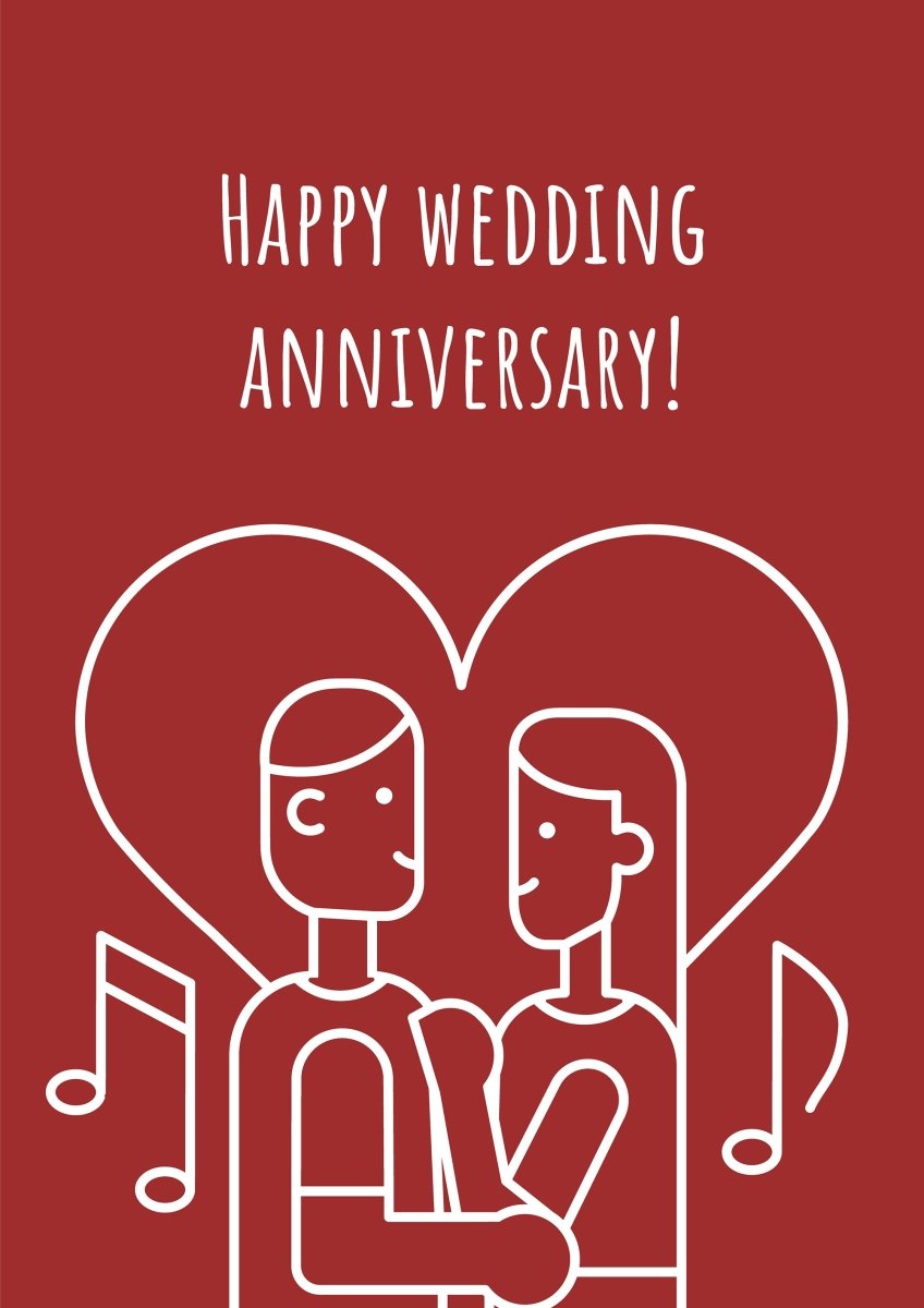 Anniversary postcard with linear glyph icon set