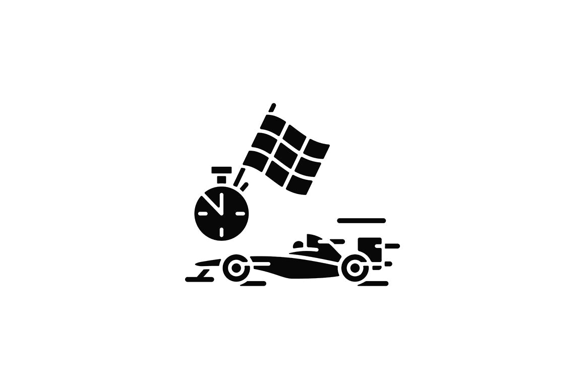 Auto racing black glyph icons set on white space