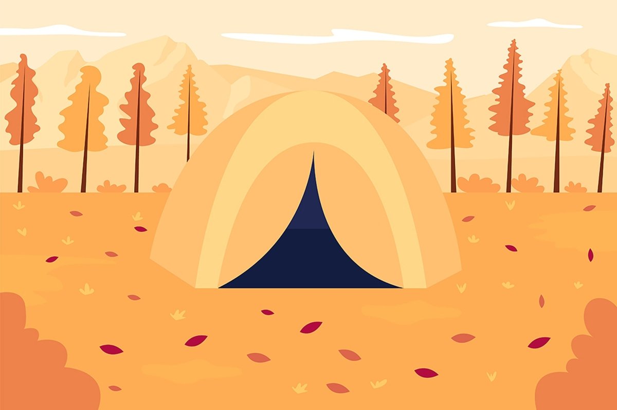 Autumn camping flat color vector illustration set