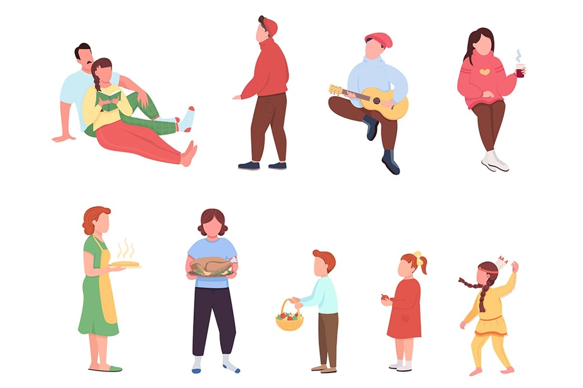 Autumn dynamic figure characters bundle