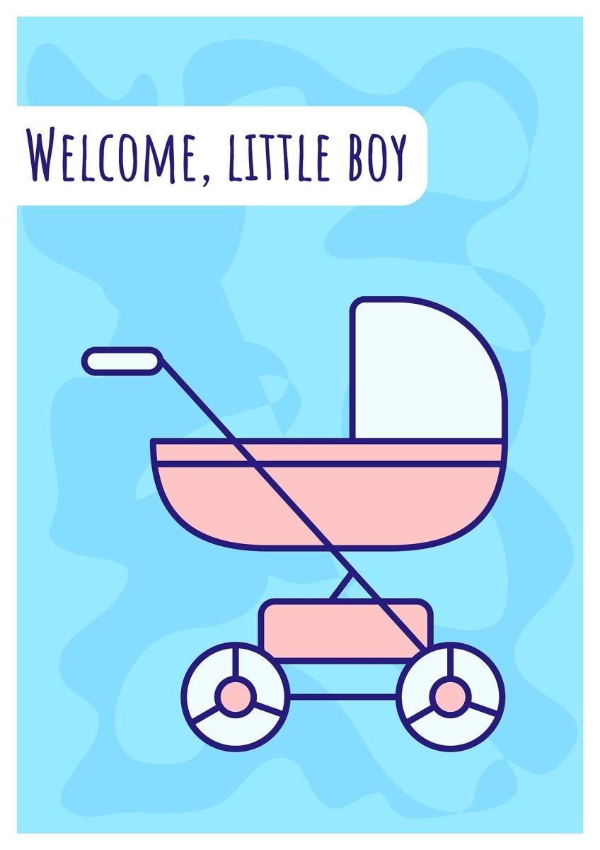 Baby shower greeting card with color icon element set