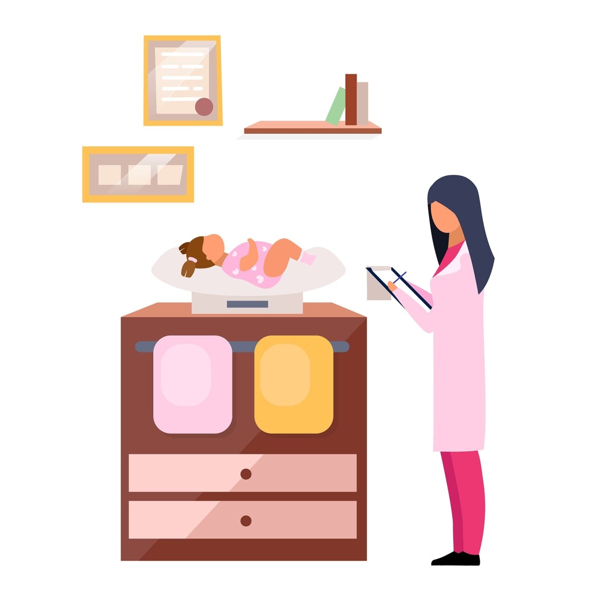 Baby weight control flat vector illustrations set