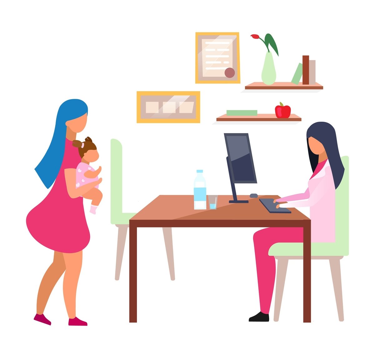 Baby weight control flat vector illustrations set