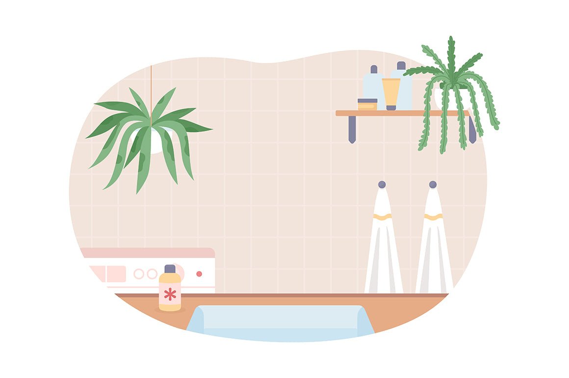Bathrooms and water closets flat color vector illustrations set