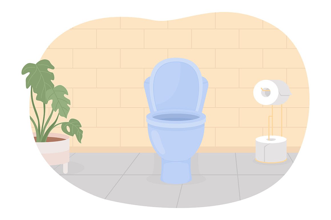 Bathrooms and water closets flat color vector illustrations set