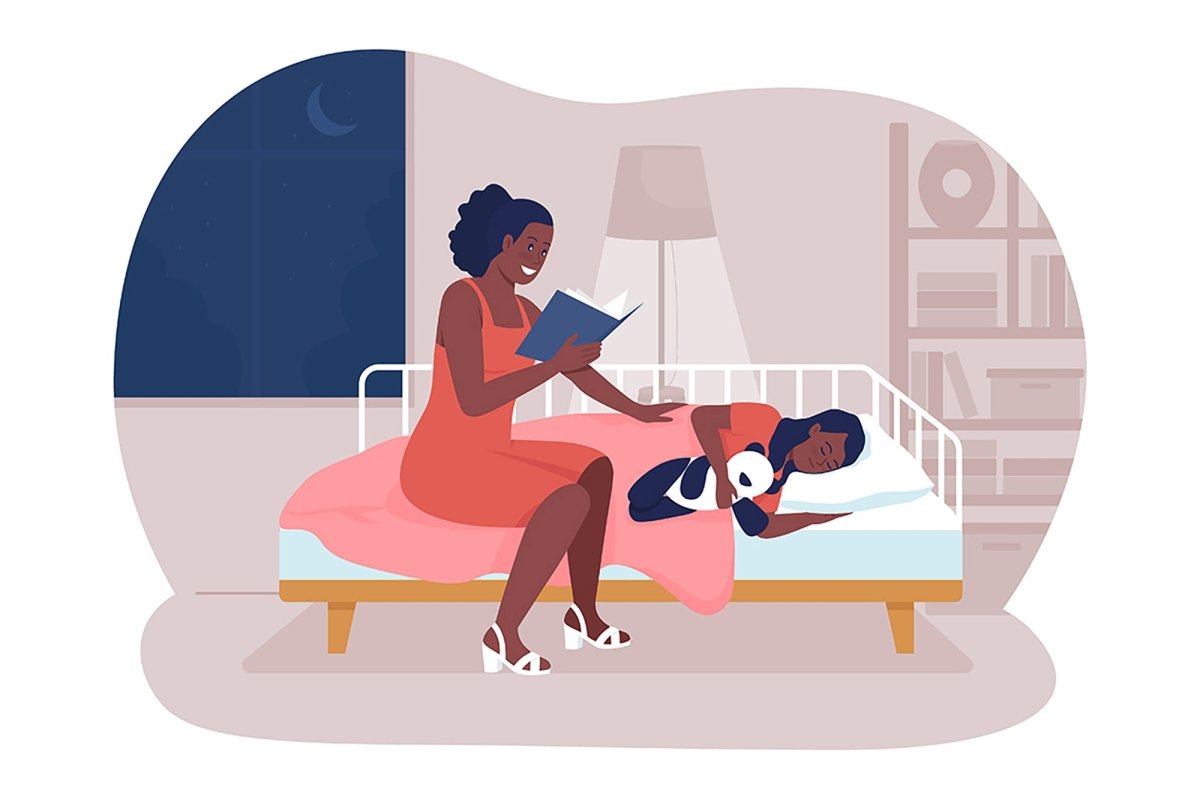 Bedtime story 2D vector isolated illustration set