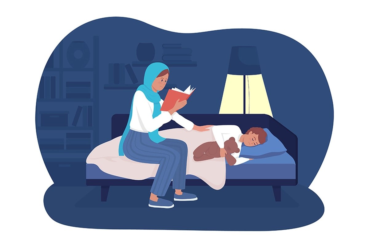 Bedtime story 2D vector isolated illustration set