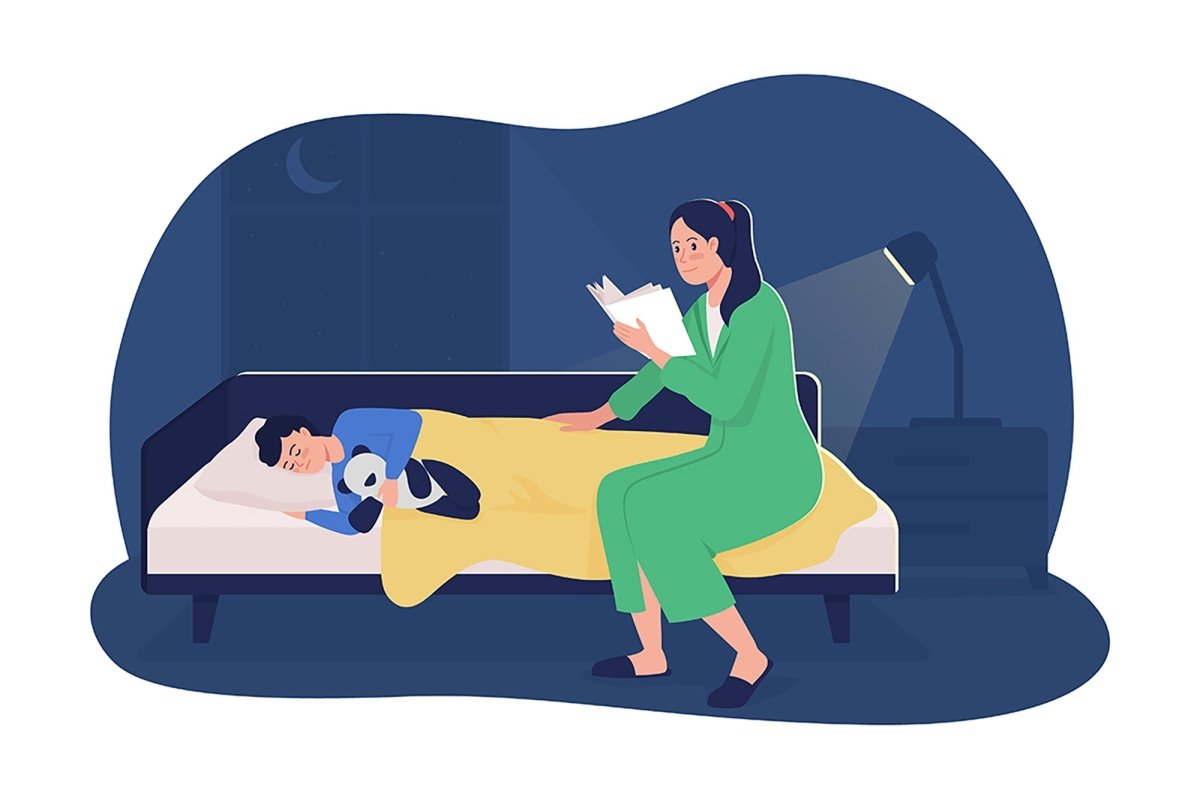 Bedtime story 2D vector isolated illustration set