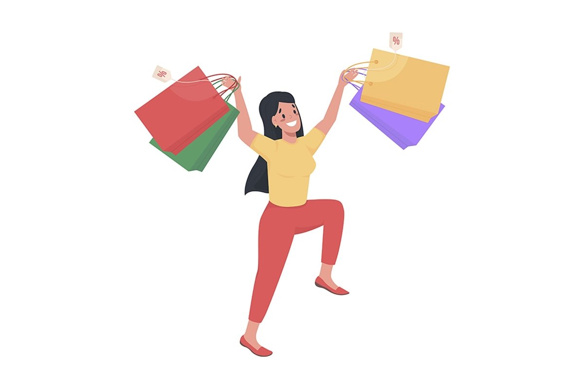 Black friday shopping flat color vector faceless characters bundle
