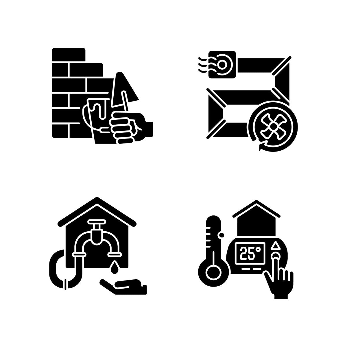 Building and repair house black glyph icons set on white space