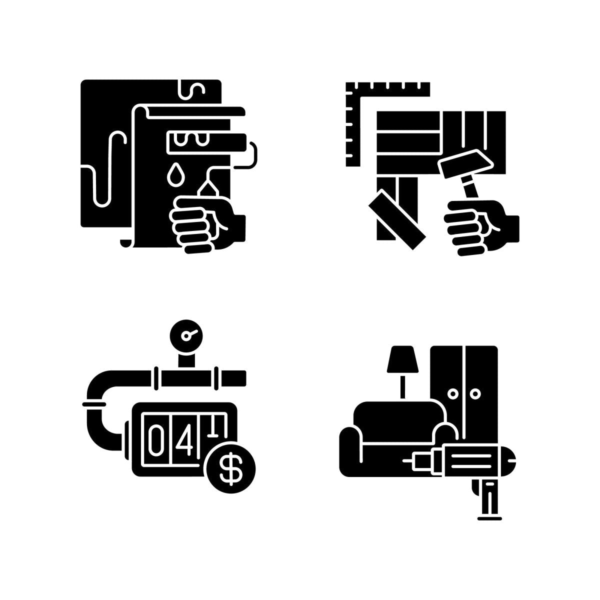 Building and repair house black glyph icons set on white space
