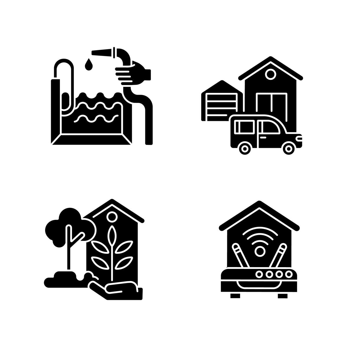 Building and repair house black glyph icons set on white space