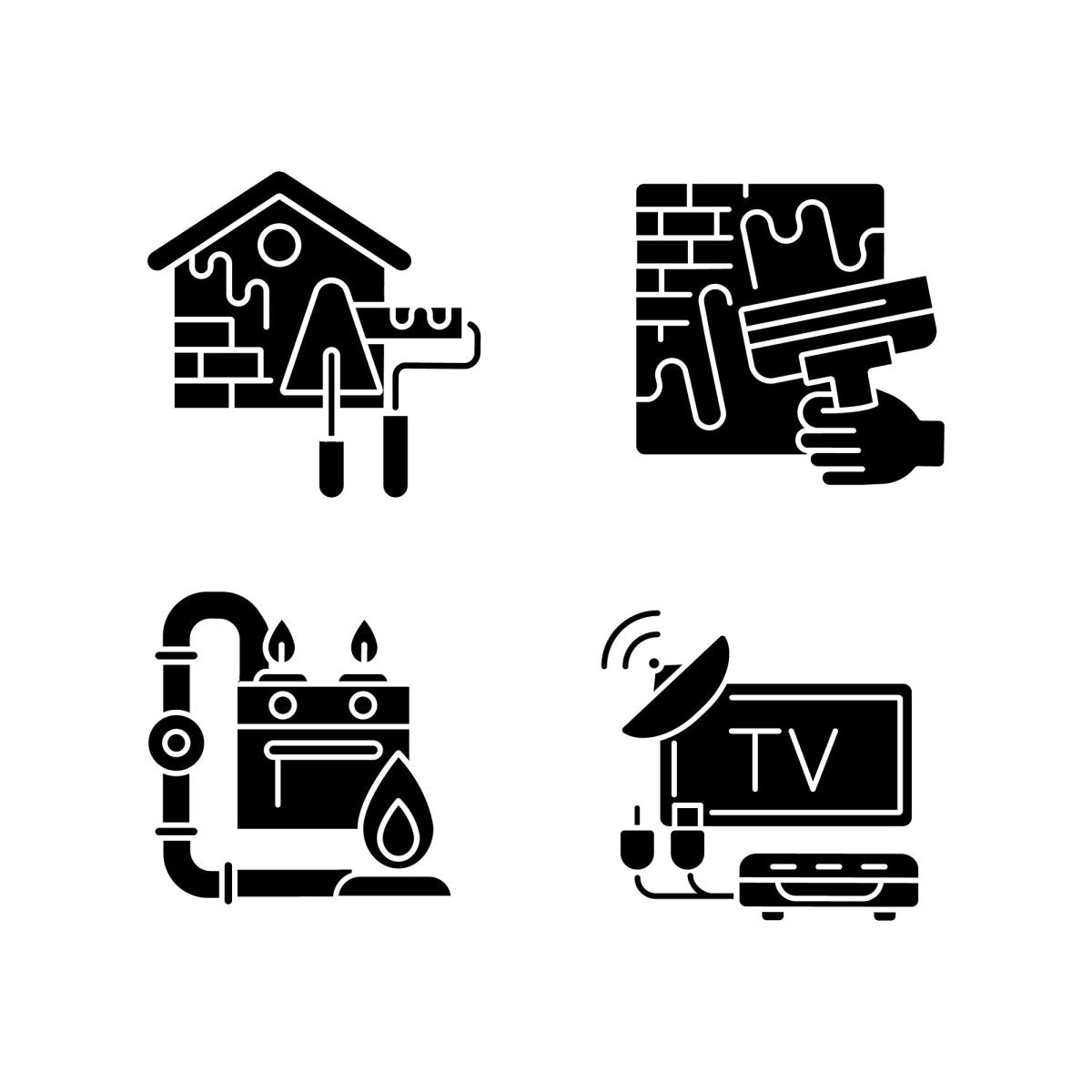 Building and repair house black glyph icons set on white space