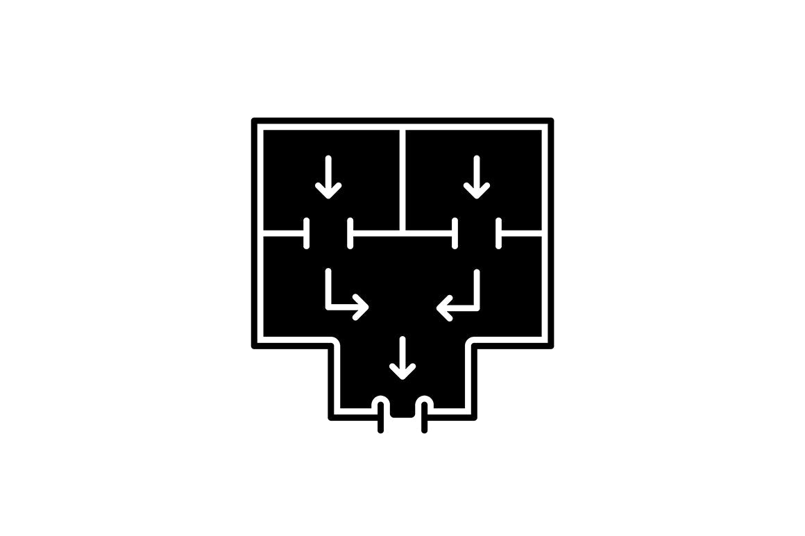 Building safety requirements black glyph icons set on white space