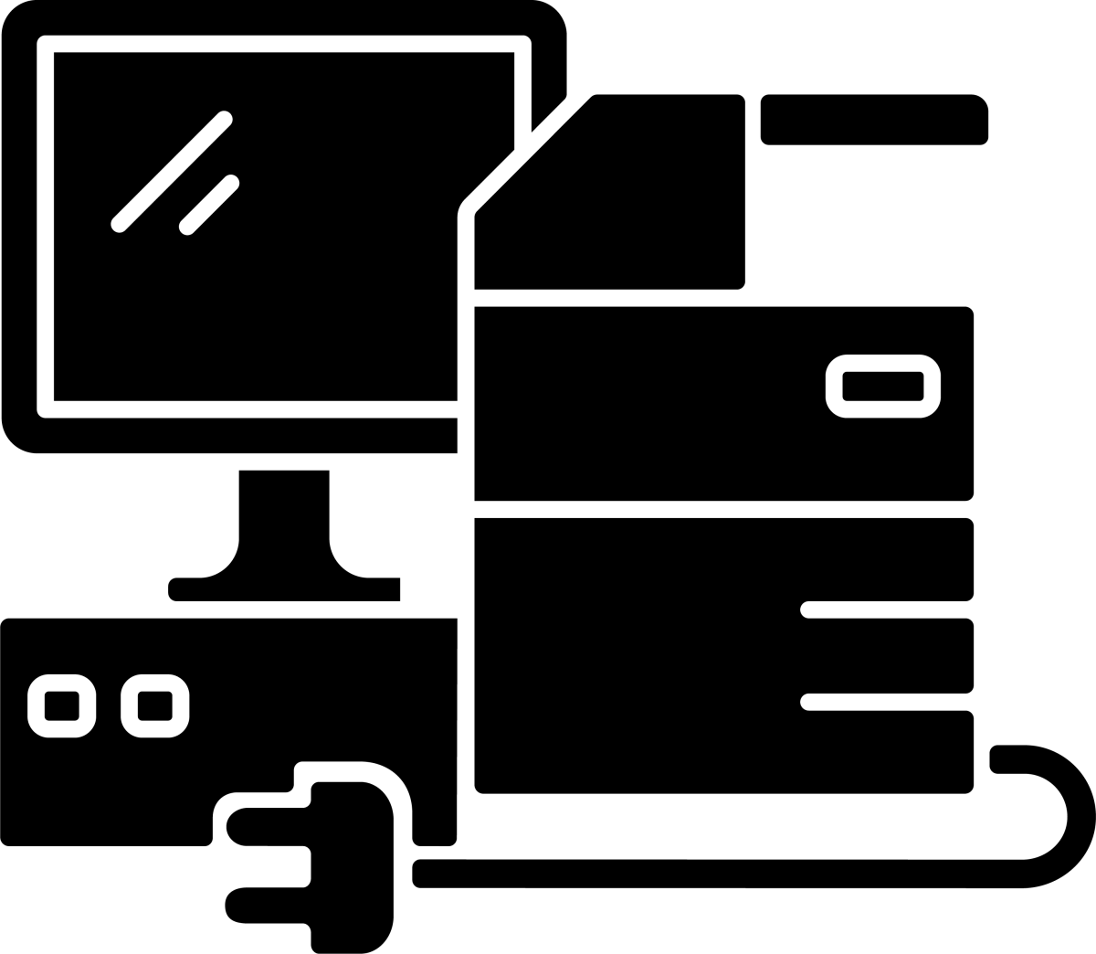 Business assets black glyph icons set on white space