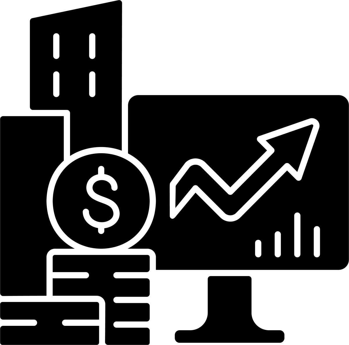Business assets black glyph icons set on white space