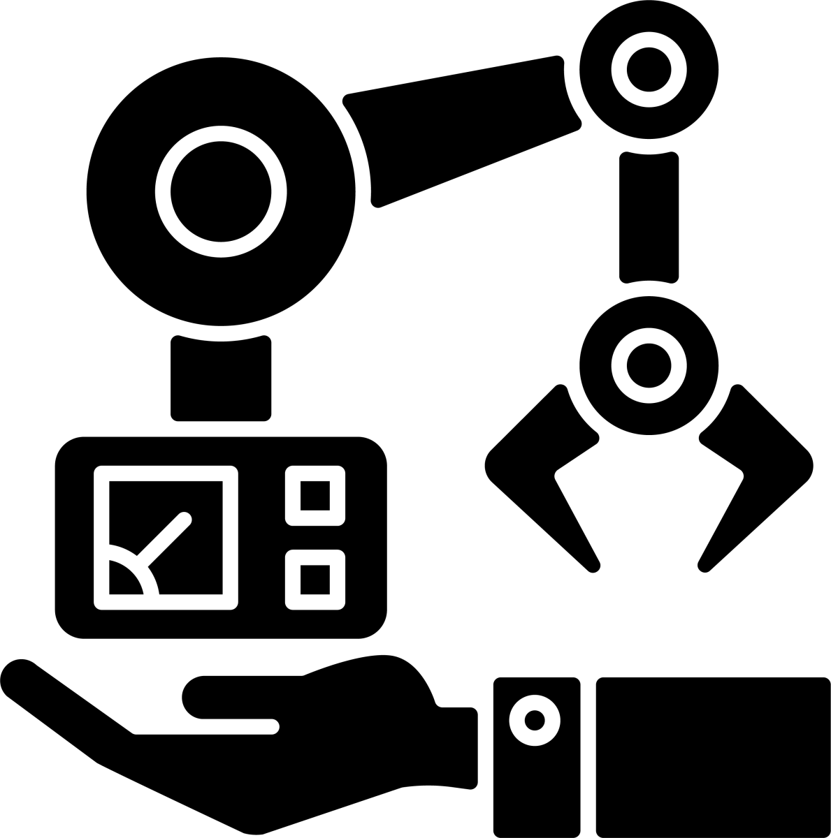 Business assets black glyph icons set on white space