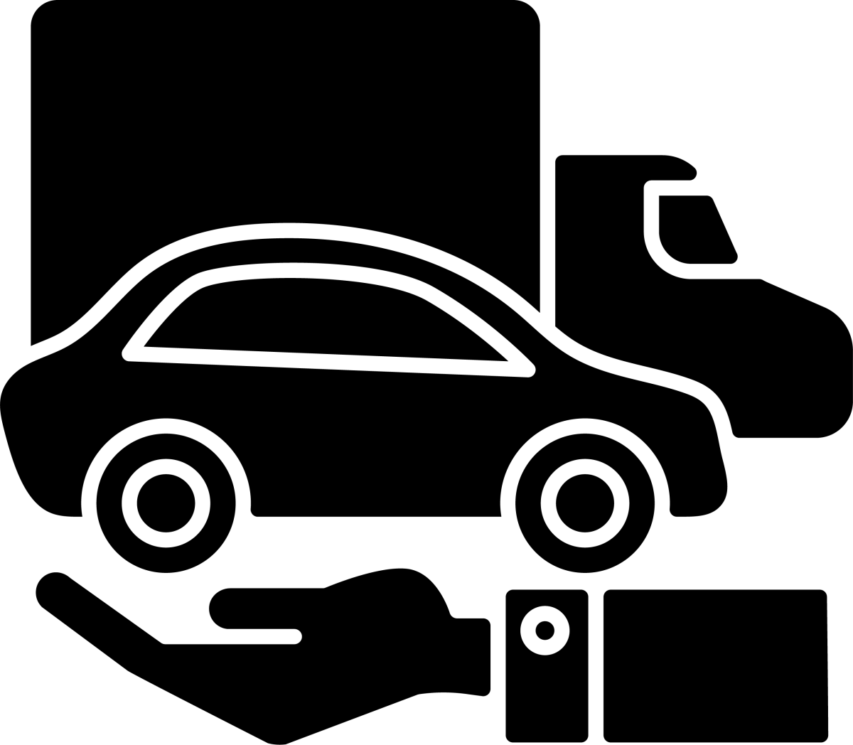 Business assets black glyph icons set on white space