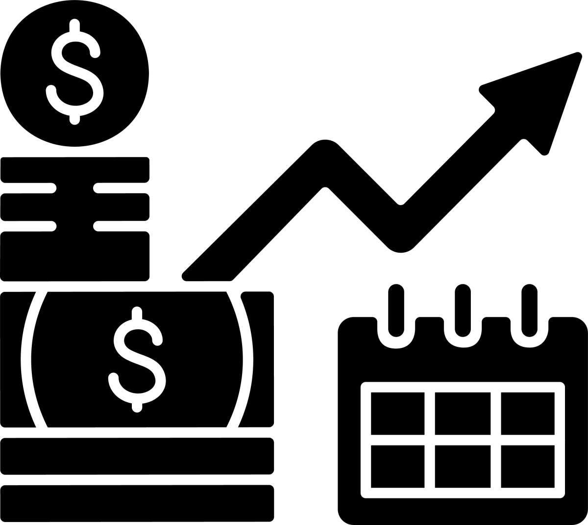 Business assets black glyph icons set on white space