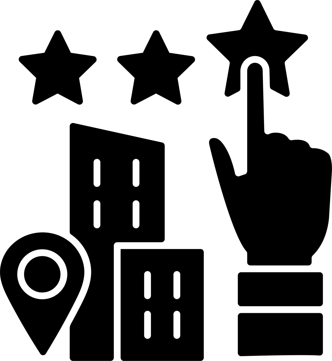 Business assets black glyph icons set on white space