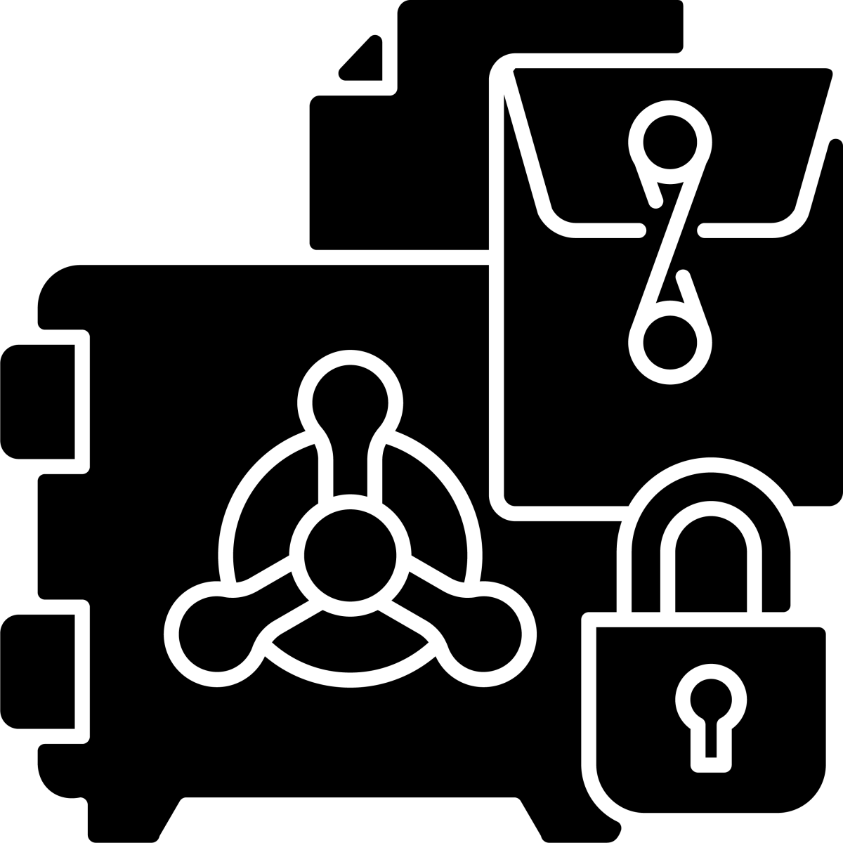 Business assets black glyph icons set on white space