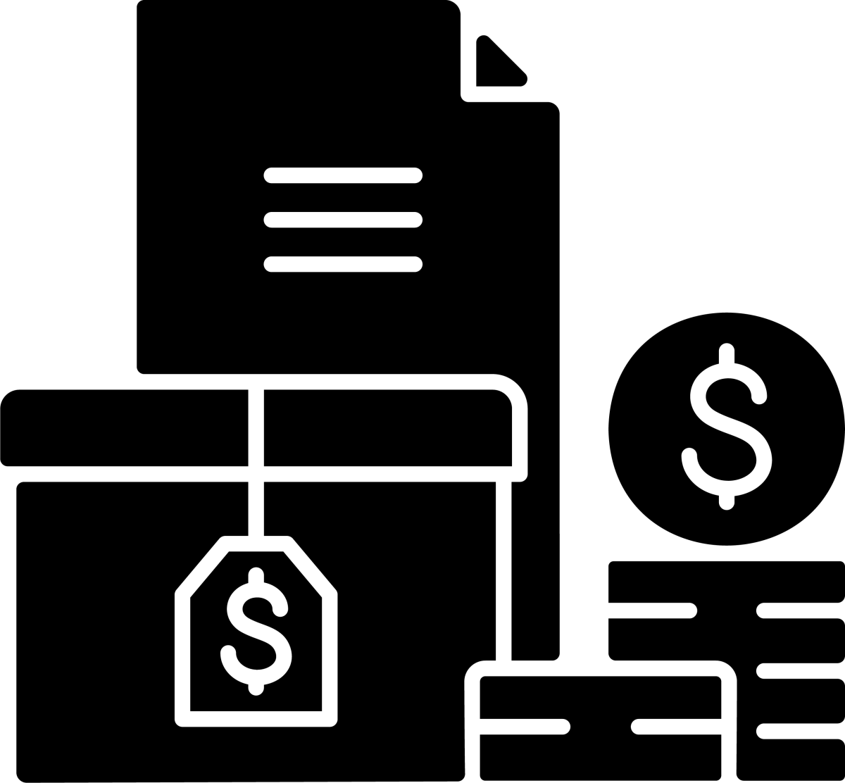 Business assets black glyph icons set on white space