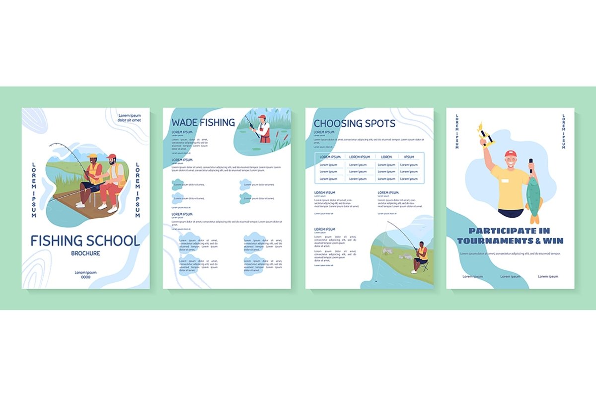 Camping and fishing poster flat vector templates set