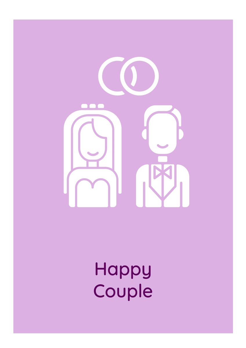 Celebrate marriage day greeting cards with glyph icon element set
