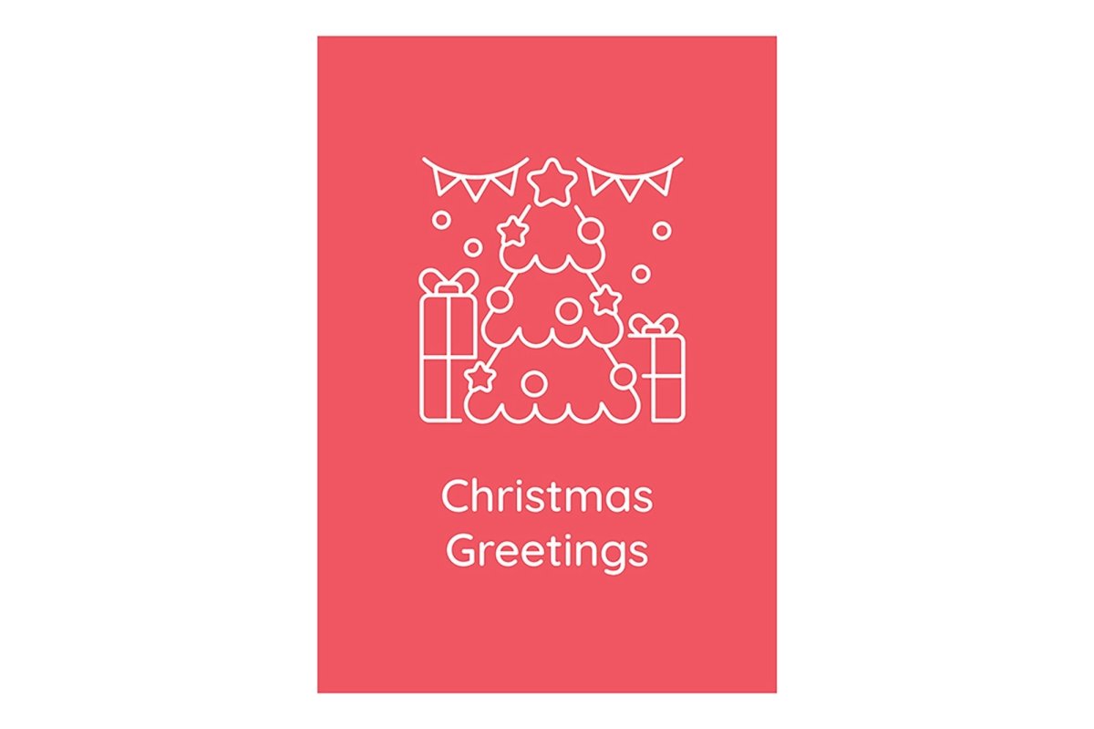Celebrating Christmas traditions postcards with linear glyph icon set