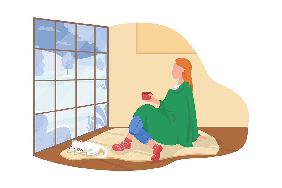 Celebrating winter holidays at home 2D vector isolated illustration set