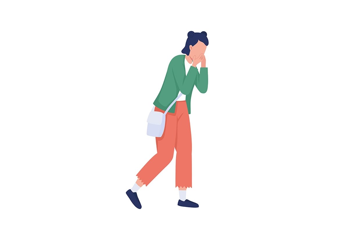 Children evacuating from building semi flat color vector characters set