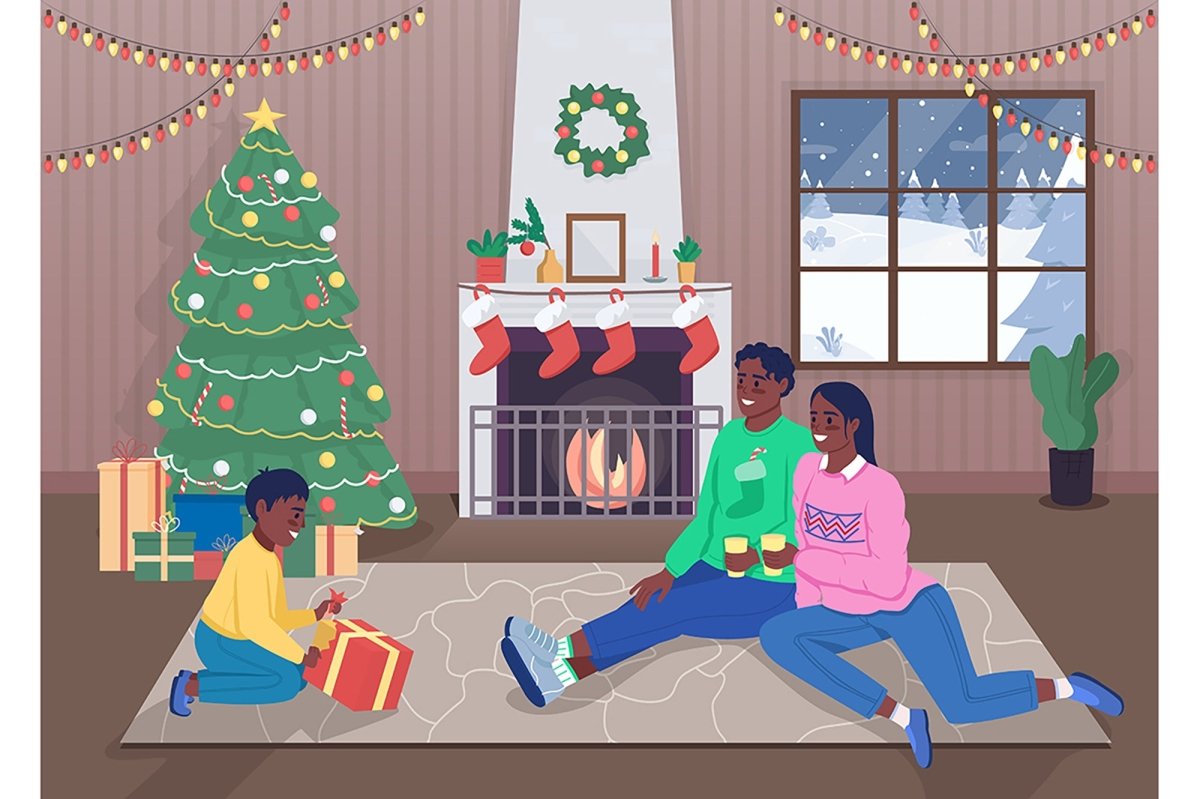 Christmas time color vector illustration set