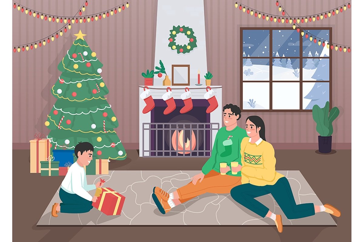 Christmas time color vector illustration set