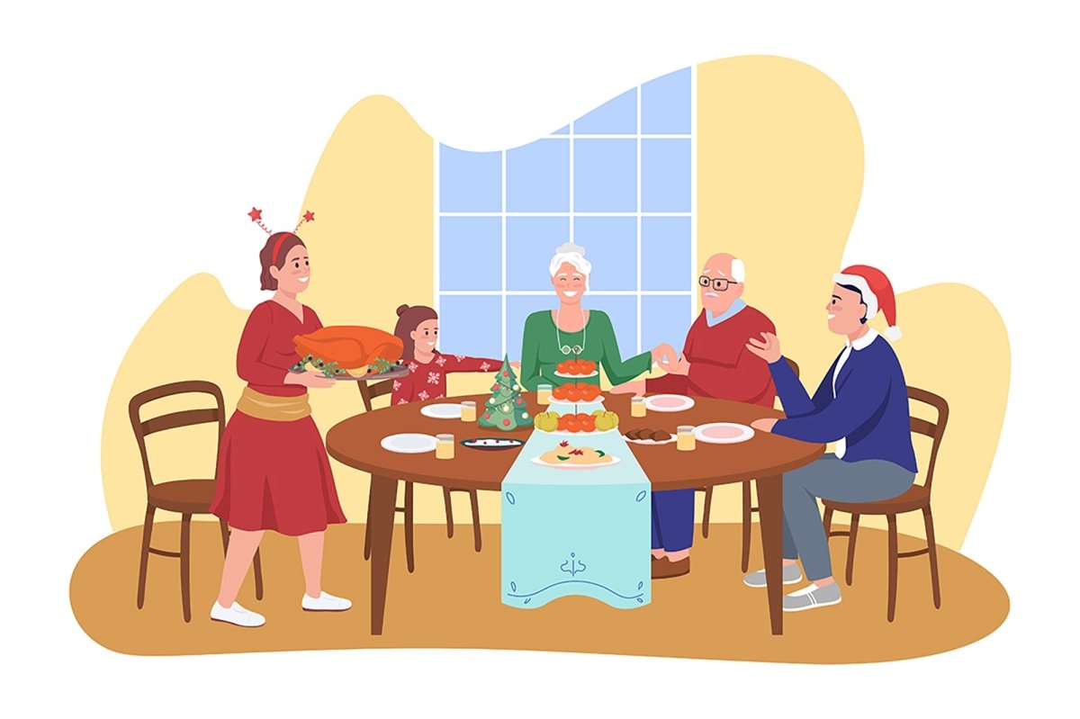 Christmas with family vector illustration set