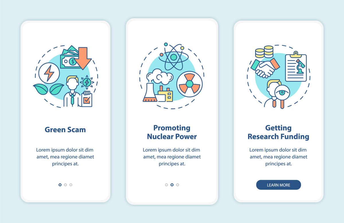 Climate skepticism and conspiracy onboarding mobile app page screen bundle