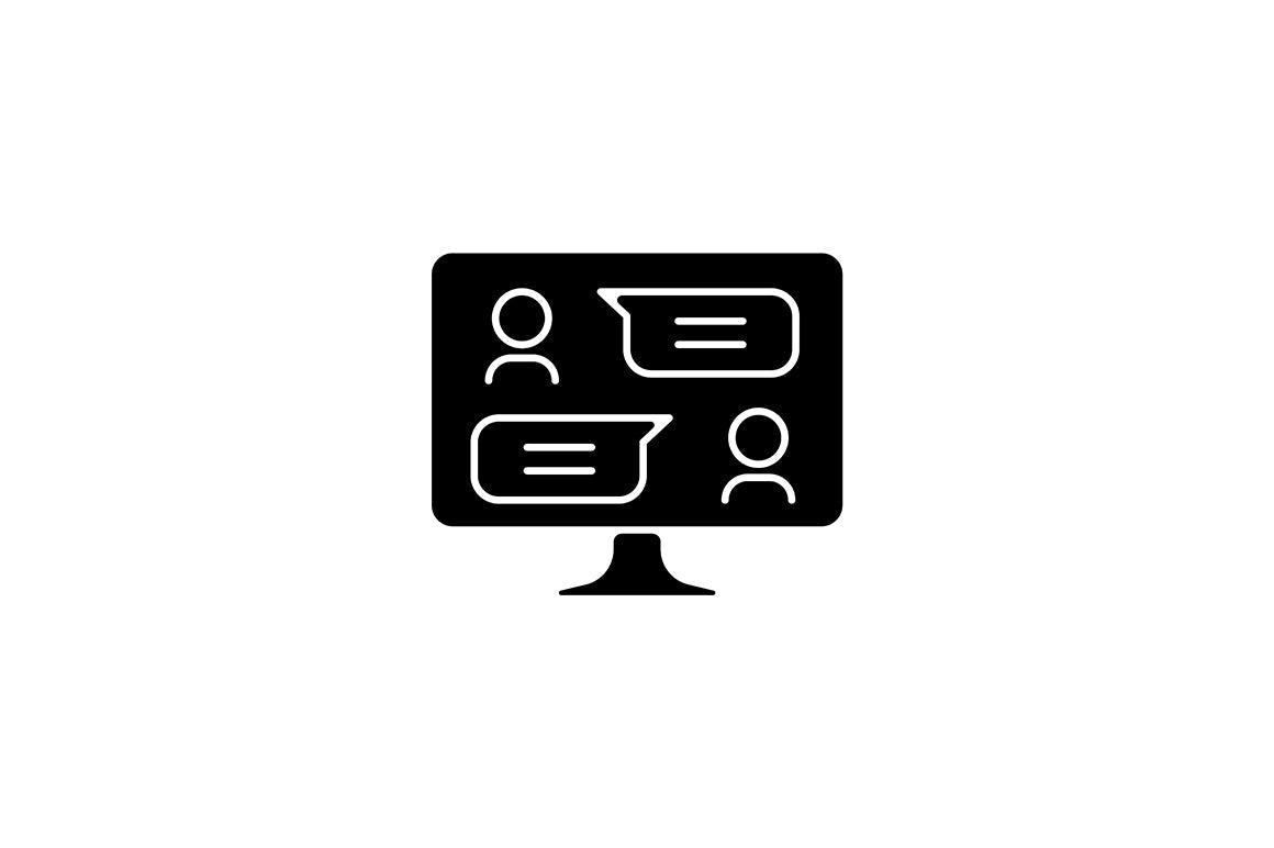 Communication channel black glyph icons set on white space