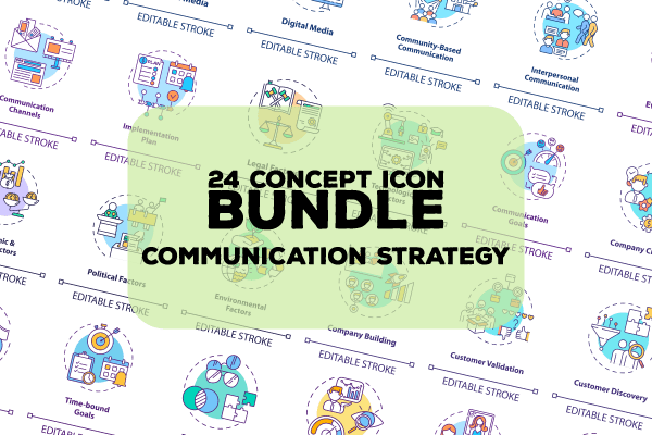 Communication strategy concept icons bundle