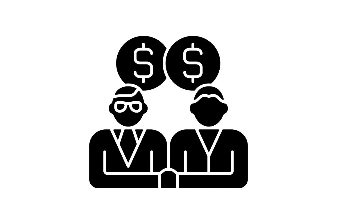 Company staff related RGB black glyph icons set on white space