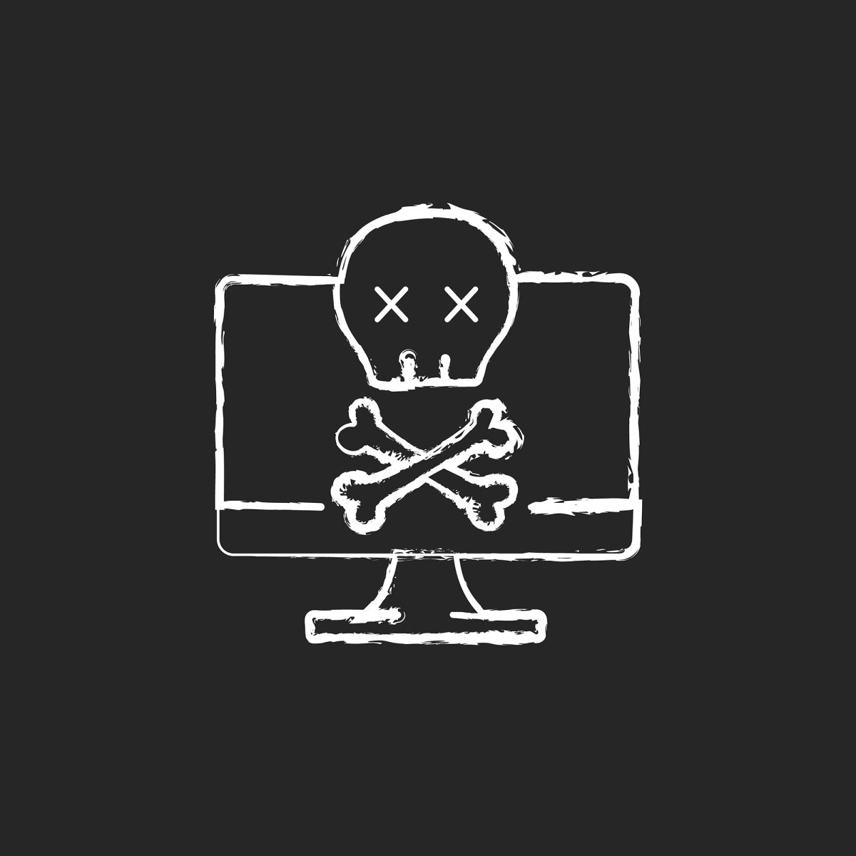 Computer problems chalk white icons set on black background