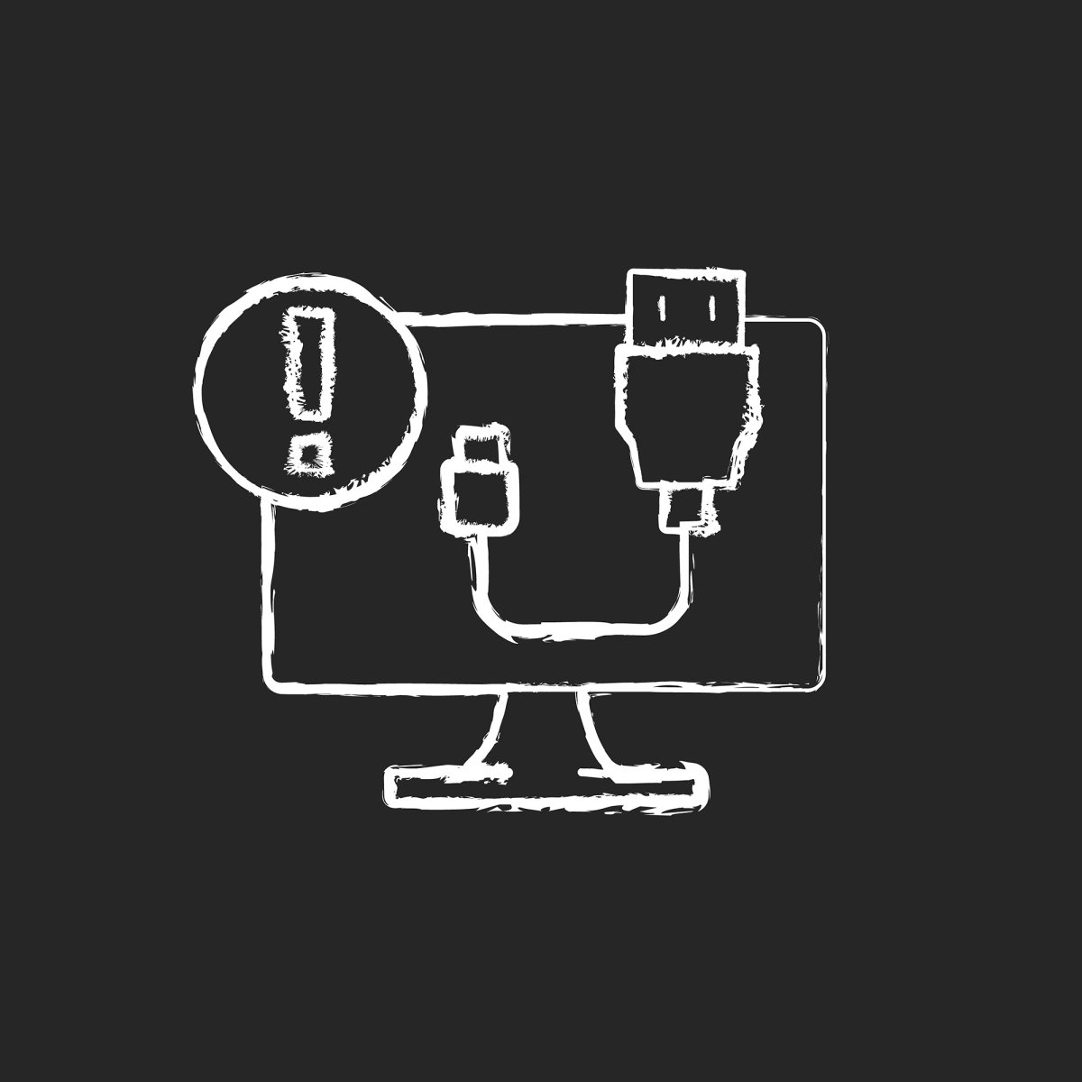 Computer problems chalk white icons set on black background