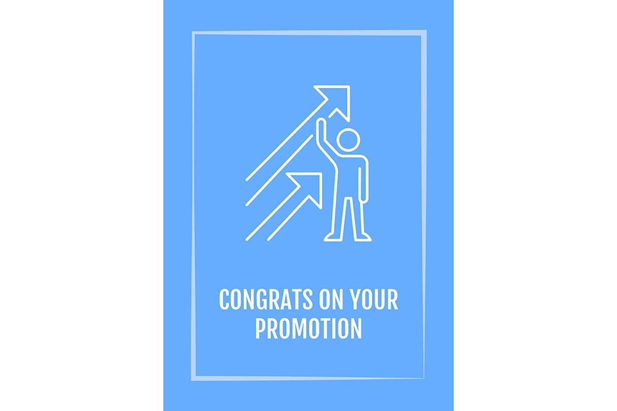 Congratulation on promotion postcard with linear glyph icon set