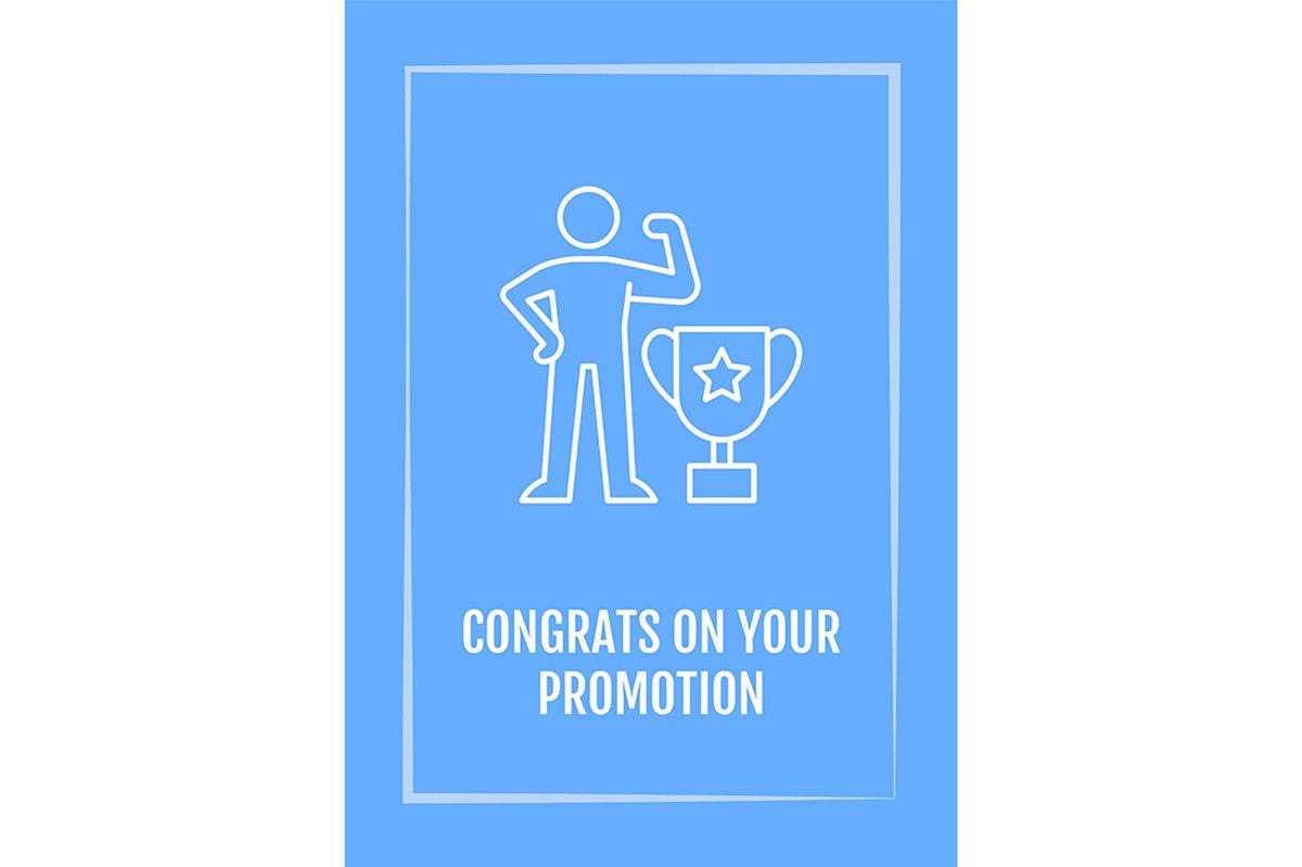 Congratulation on promotion postcard with linear glyph icon set
