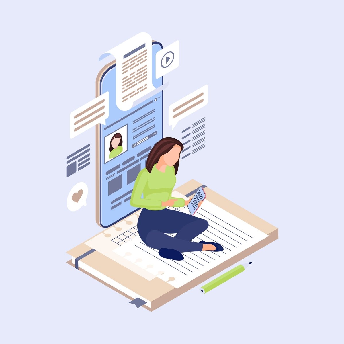 Content marketing and copywriting isometric concept icons set
